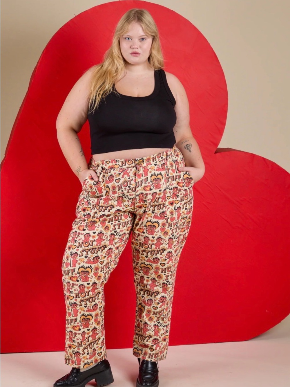NWT Big Bud Press Cream Work Pants “HOT STUFF” print